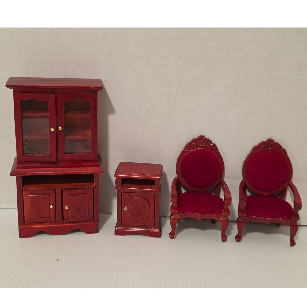 Melissa & Doug Dollhouse Furniture 4pc Red Wooden Victorian Fair Condition